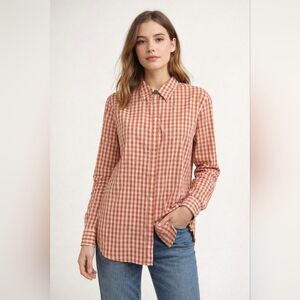 Lafayette 148 New York Gingham Button-up Blouse. Women's Size L